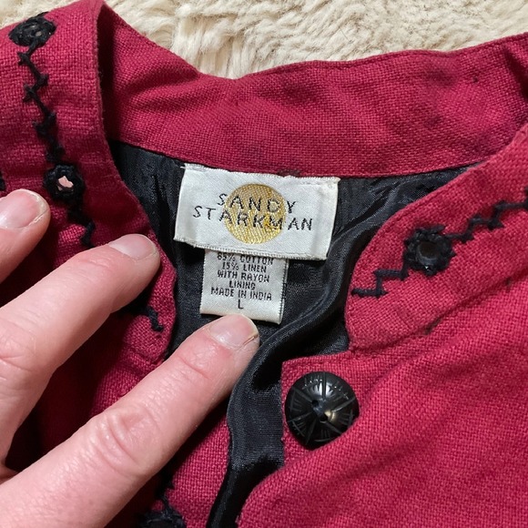 Sandy Starkman Jacket Womens‎ Size Large Cotton Linen Red Embroidered Flashy - Picture 7 of 12